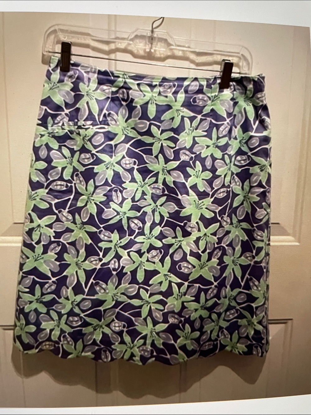 Lilly Pulitzer Floral Print A-Line Skirt in Navy and Mint